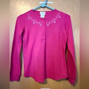 American Girl Fuchsia Long Sleeve Tee with Embroidery Girls Size L 14/16 EUC